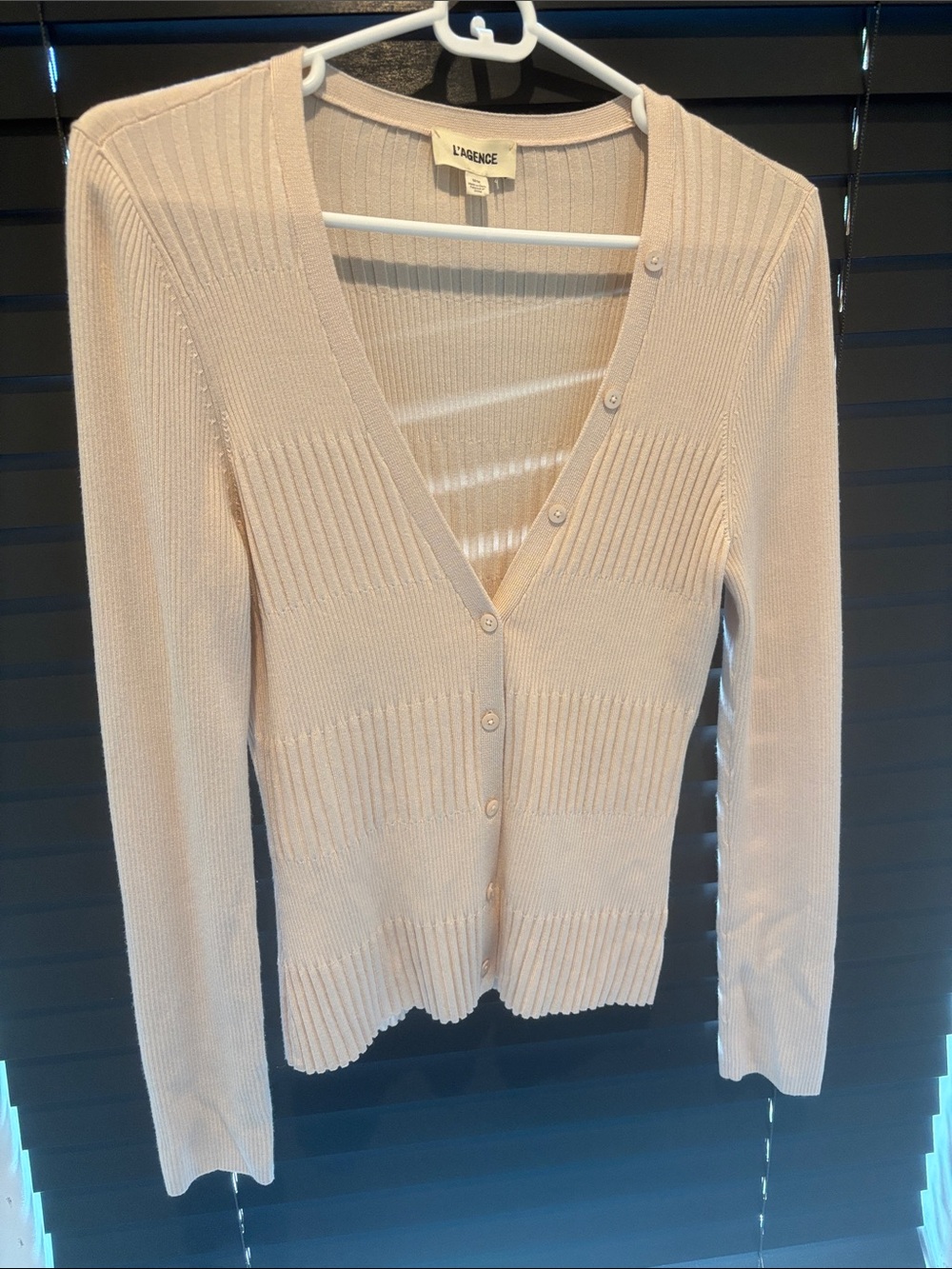L'AGENCE Cream Ribbed V-Neck Button-Front Cardigan